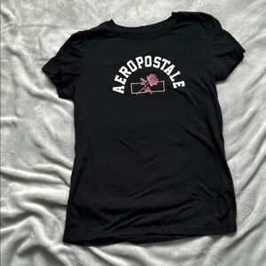 Aeropostale Black Tee with Pink Rose Design